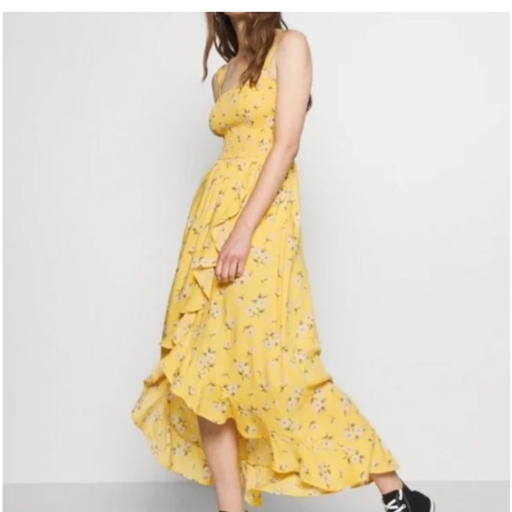 Hollister M Sunny Yellow Floral High Low Dress Flowy Summer Sundress